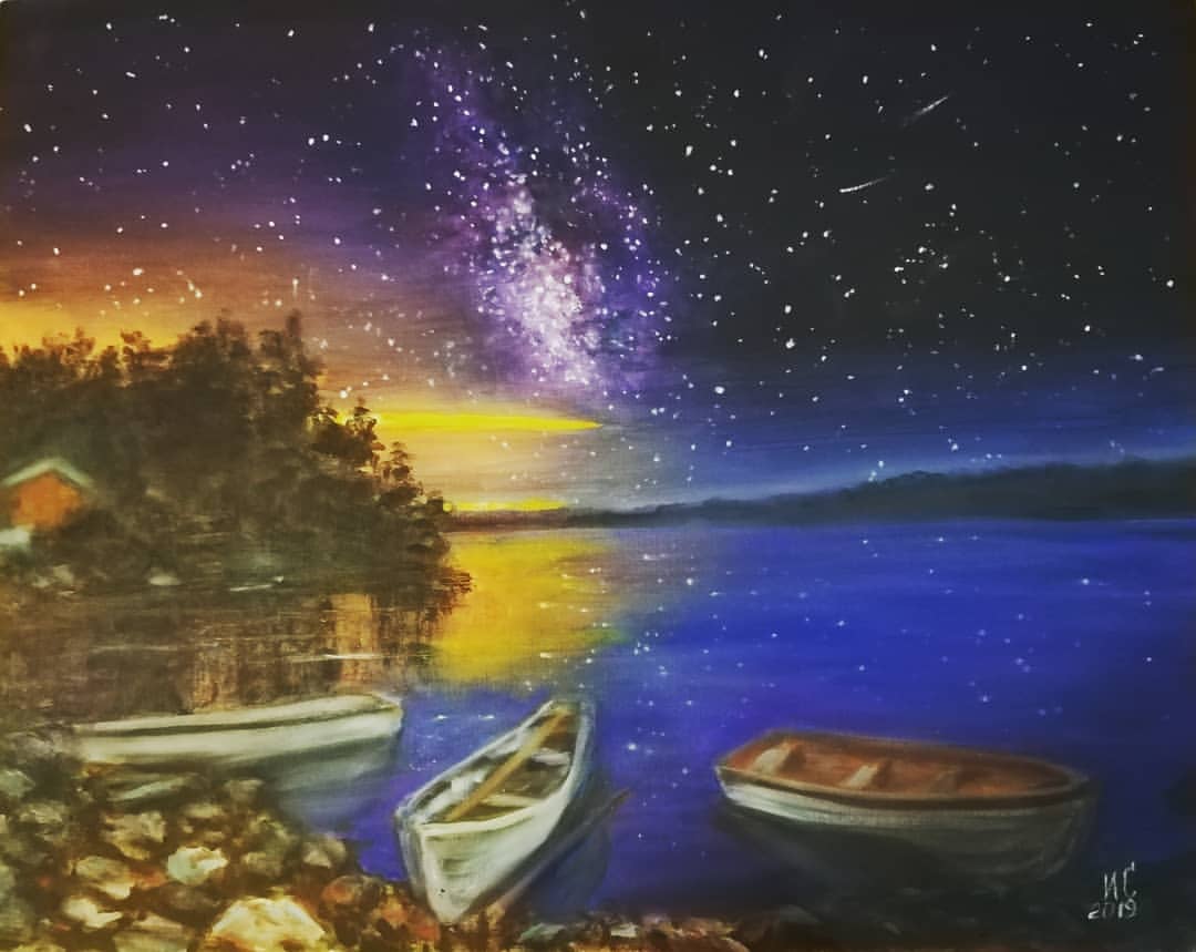 art_irasokolova в LOOKY — Вот и готова Звёздная ночь. #картина #пейзаж #живопись #семе