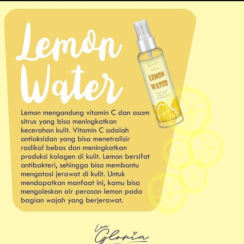 Manfaat Lemon Water 🍋 by lea gloria
Mencerahkan wajah, Menghilangkan jerawat , Mengempeskan jerawat , Menyegarkan wajah
 Cara Pakai: Bisa langsung di spray ke wajah (dalam keadaan bersih ya), Bisa sebagai campuran masker (pengganti air) maskernya bakal lebih berkhasiat dengan campuran lemon water asli.

#likeforlike #follow4followback #likeforlike  #skincare #skincareroutine #byleagloria #lemonwaterbylea