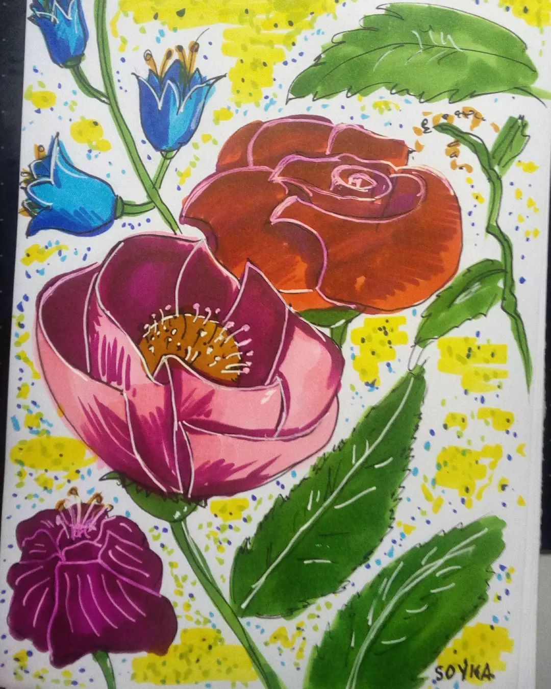 art_soyka_ в LOOKY — #art
#sketch
#sketchbook 
#markers 
#flowers 
#flower 
#rose