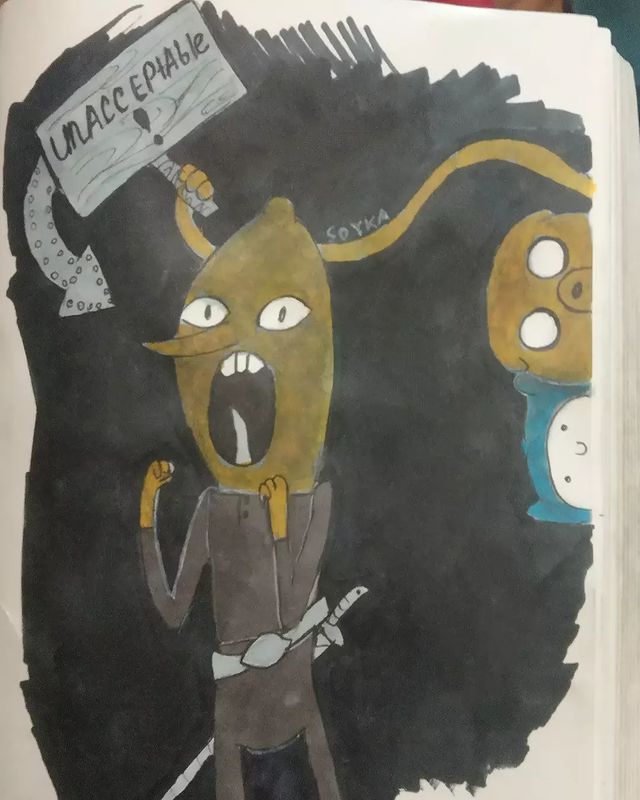 art_soyka_ в LOOKY. #inktober,#inktober2021,#sour,#11_sour,#art,#artwork,#sketchbook,#sketch,#adventuretime,#unaccetable,#lemongrab,#finnthehuman,#jakethedog,#finnandjake,#времяприключений,#инктобер,#лимонхват,#арт,#скетчинг,#скетчбук,#скетч,#рисунок. @inktober , день 11,...