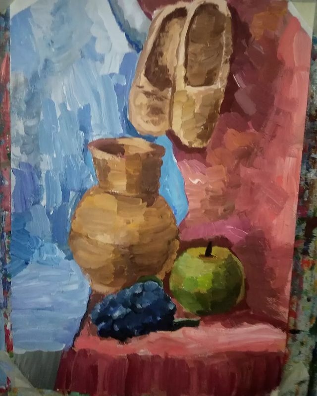 art_soyka_ в LOOKY. #stilllife,#vaze,#grape,#apple,#art,#gouache,#рисунок,#натюрморт,#арт. Натюрморт, формат А3...