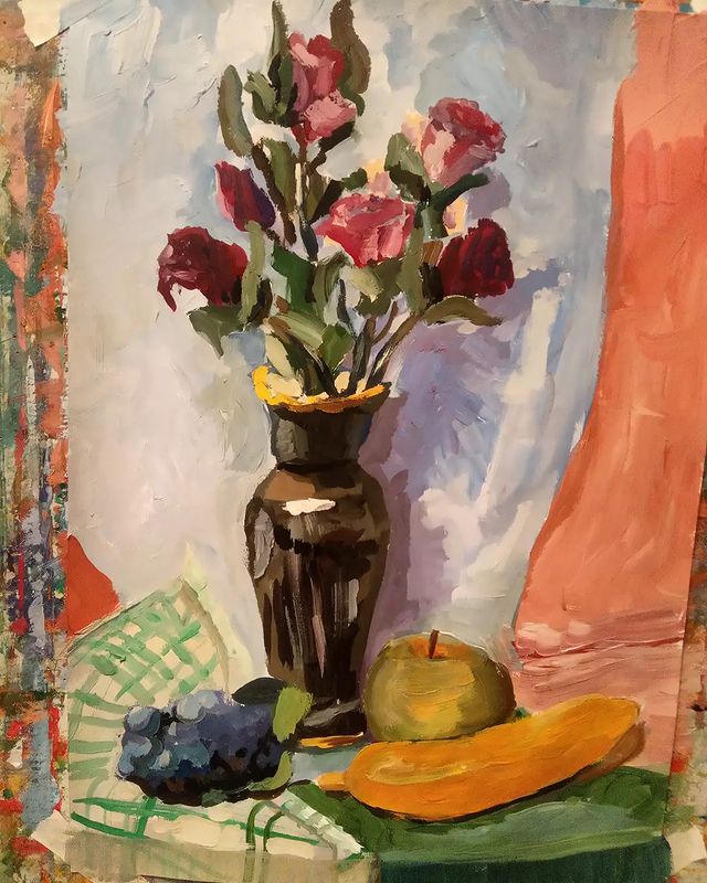 art_soyka_ в LOOKY. #art,#artwork,#stilllife,#fruit,#fruit,#apple,#banana,#grape,#flower,#flowers,#gouache,#этюд,#арт,#натюрморт,#рисунок,#живопись. Натюрморт, формат А3...