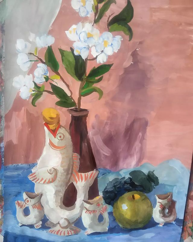 art_soyka_ в LOOKY. #art,#artwork,#gouache,#stilllife,#apple,#flower,#живопись,#рисунок,#арт,#гуашь,#натюрморт. Натюрморт, гуашь, фо...