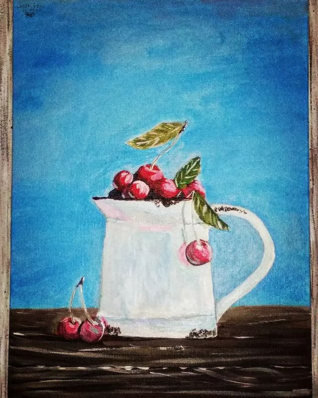 _n_vetr_ в LOOKY. #art,#лето,#картина,#artwork,#акрил. 🍒 Натюрморт с вишне...