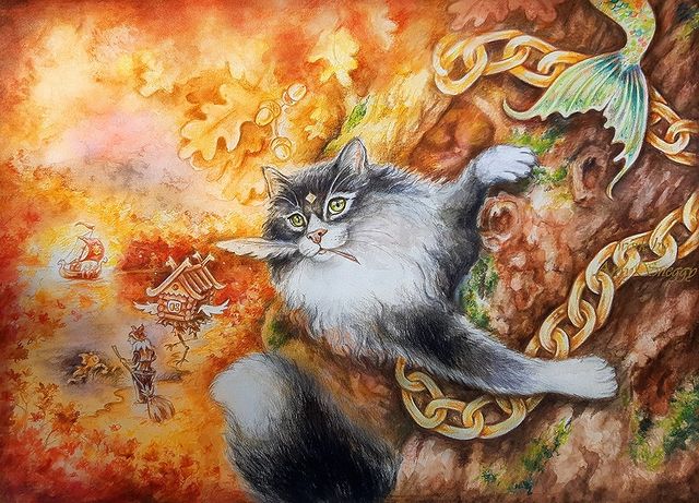 anrysneggy007 в LOOKY. #RussianFairytale,#КотУченый,#СказкиПушкина,#ОсеньЛукоморья,#Russia,#Pushkin,#childrenillustration. Русские котики возвр...