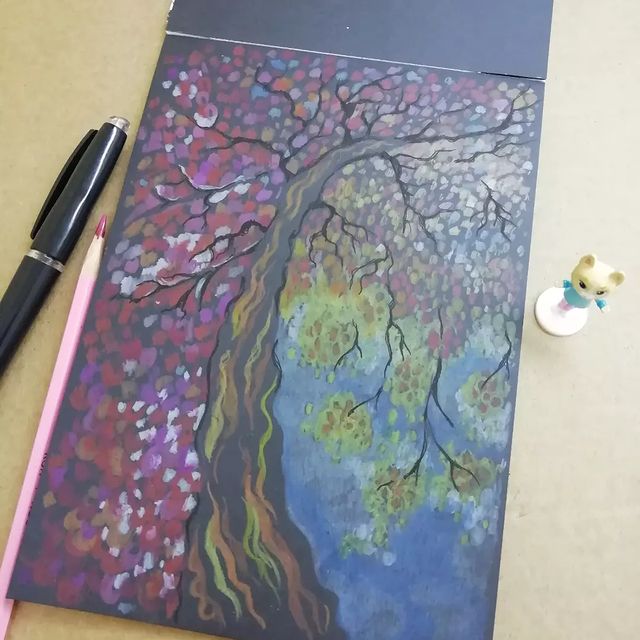 ulya_pict в LOOKY. #осень,#дерео,#otimn,#tree,#colorpencil,#blakpaper. Декоративное дерево....