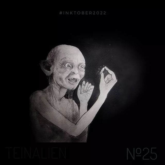 teinalien в LOOKY. #инктобер,#инктобер22,#inktober2022,#голлум,#inktobertempting,#lordoftherings,#властелинколец. Day 25: "Tempting" (...