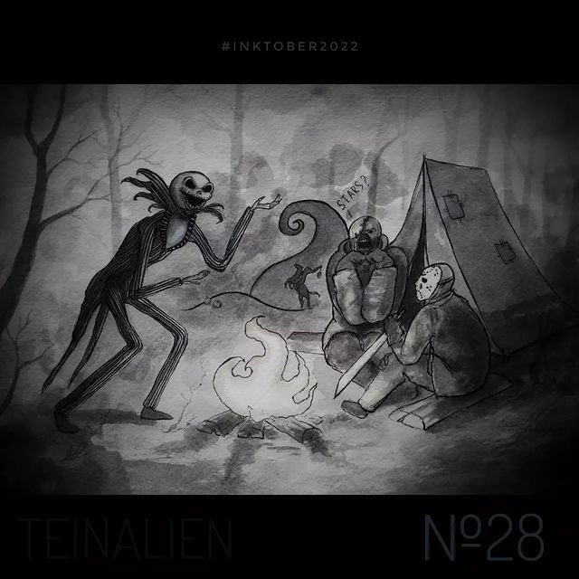 teinalien в LOOKY. #инктобер,#инктобер22,#inktober2022,#camping,#inktobercamping,#jack,#джекскеллингтон,#helloween,#джейсон,#umbrella,#nemesis. Day 28: "Camping" (Л...