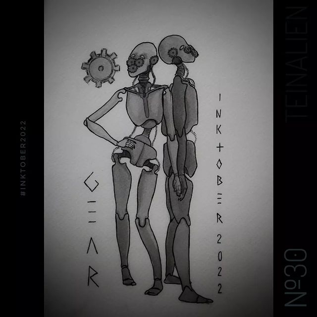 teinalien в LOOKY. #инктобер,#инктобер22,#inktober2022,#gear,#inktobergear,#шестерня,#шестеренка,#robot. Day 30: "Gear" ("Шес...