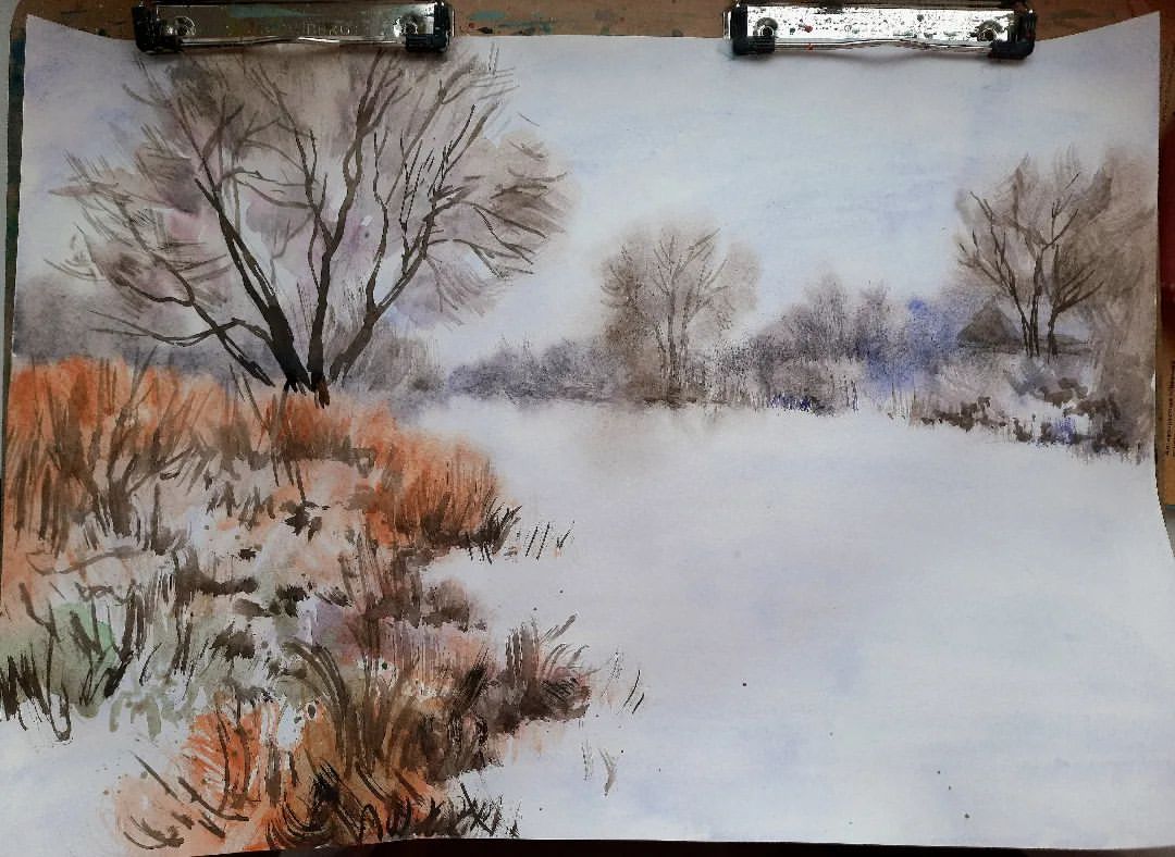 anja.trushina в LOOKY — Почти зима #живопись #акварель #пейзаж #этюд #watercolor #pa