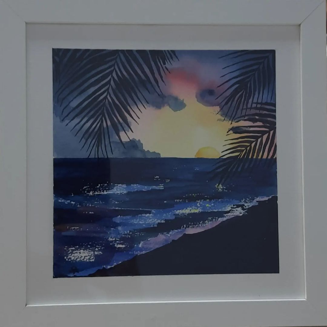 Закат на Барбадос 
23,5×23,5
#море 
#морскойпейзаж 
#пейзажакварелью 
#kitaeva_watercolour