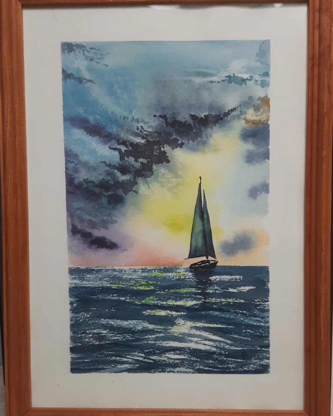 Парусник на закате
23×32
#море 
#парусник 
#пейзажакварелью 
#kitaeva_watercolour