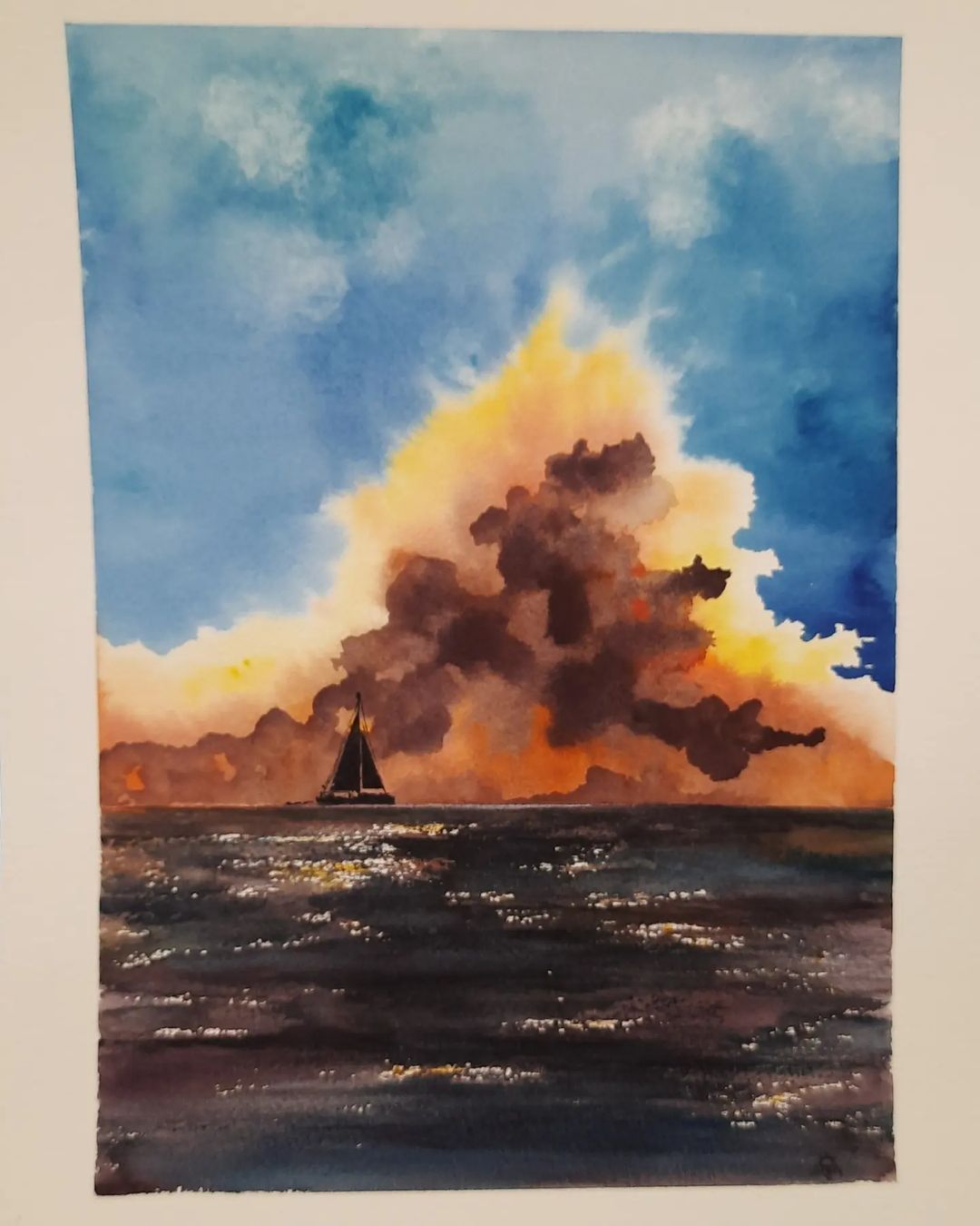 Облако
30×40
#море 
#пейзажакварелью 
#парусник 
#kitaeva_watercolour