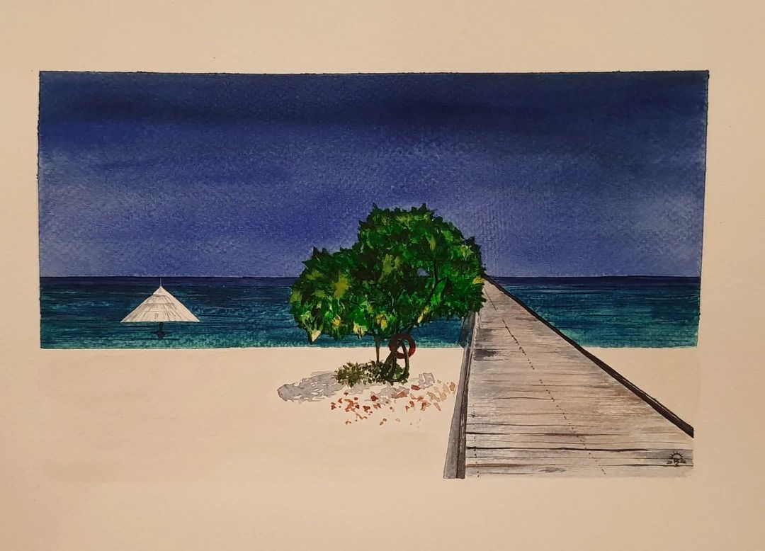 Замирание лета. Мальдивы
21×30
#море 
#пейзажакварелью 
#мальдивы 
#kitaeva_watercolour