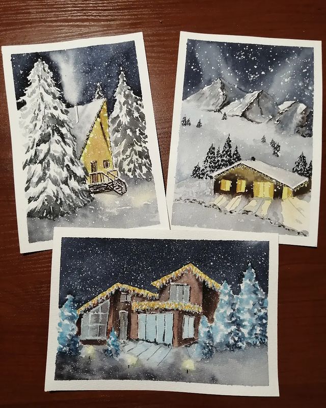 anna_m_handmade в LOOKY. #watercolor,#watercolorart,#art,#учусьрисовать,#акварель,#акварельныйэтюд,#акварельнаяживопись,#акварельныйпейзаж,#артзима,#акварельныеоткрытки. Ещё порция новогодни...