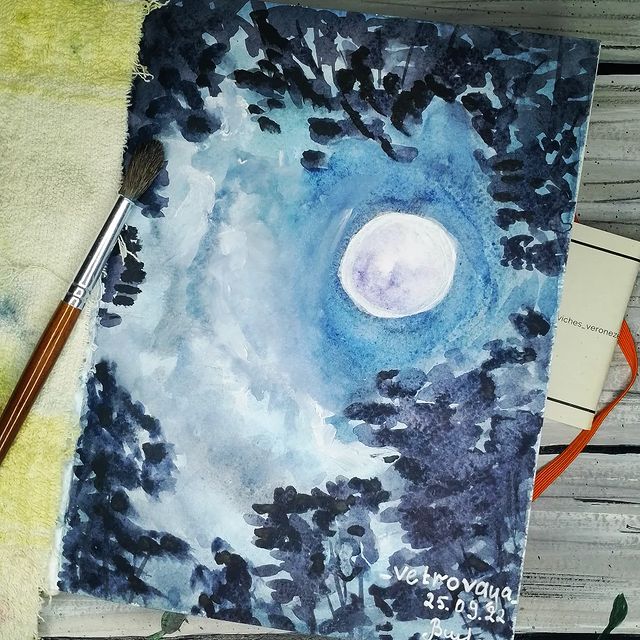 _n_vetr_ в LOOKY. #art,#artist,#луна,#moon,#sketch,#скетч,#рисунок,#drawing. Длинные зимние вечер...