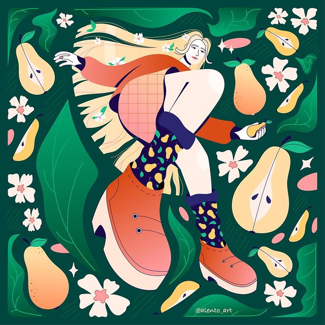 alento_art в LOOKY. #иллюстрация,#иллюстратор,#вектор,#векторнаяиллюстрация,#векторнаяграфика,#арт,#флэт,#весна,#груша,#девушка,#блондинка,#ярко,#паттерн,#персонаж,#дизайн,#дизайнперсонажа,#фрукты,#работа,#illustration,#vector,#vectorart,#flat,#design,#spring,#characterdesign,#character,#art,#blonde,#fruit,#pear. Вторая иллюстрация в...