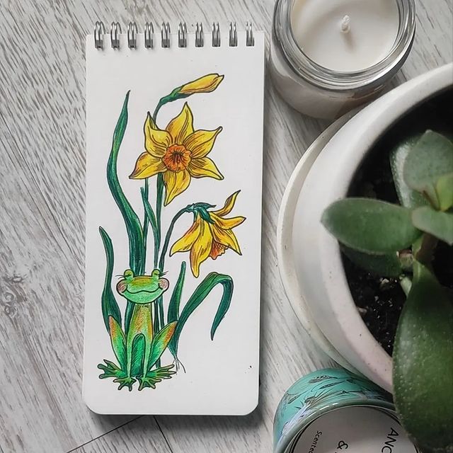 finodin.ka_art в LOOKY. #нарцисс,#лягушка,#цветныекарандаши,#иллюстрация,#остара,#масленица,#равноденствие,#весна,#цветение,#солнце,#narcissus,#frog,#crayons,#illustration,#ostara,#carnival,#equinox,#spring,#bloom,#sun. С весной, с Равноден...