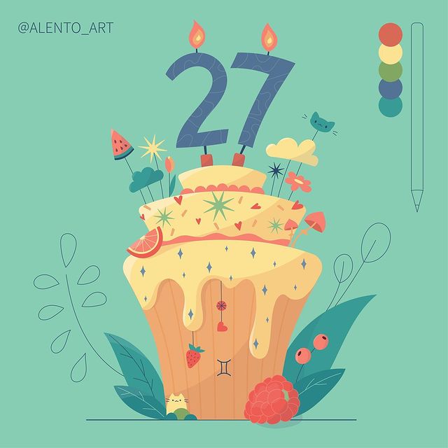 alento_art в LOOKY. #деньрождения,#торт,#иллюстрация,#вектор,#иллюстратор,#весна,#май,#художник,#happybirthday,#cake,#illustration,#vector,#illustrator,#may,#spring. С днем рождения меня...