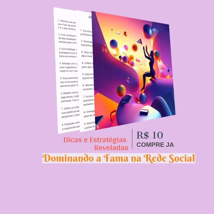 O nosso guia 'Instagram Mastery: Dominando a Fama na Rede Social' é o caminho definitivo para se tornar uma verdadeira estrela no Instagram. Descubra as estratégias comprovadas que irão impulsionar o seu perfil, aumentar seguidores e conquistar a fama que você sempre desejou. Com dicas práticas, insights valiosos e exemplos reais de sucesso, este guia abrangente irá ajudá-lo a criar conteúdo envolvente, dominar o uso de hashtags, estabelecer parcerias estratégicas e muito mais. Seja reconhecido e inspire milhares de seguidores. Compre agora mesmo o nosso guia 'Instagram Mastery' e dê o primeiro passo rumo à fama nas redes sociais!