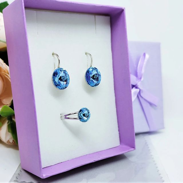 purple_pin в LOOKY. #серьгисваровски,#кольцосваровски,#серьгикольцо,#голубыесерьги,#кольцосголубымкамнем. Комплект серьги + ко...