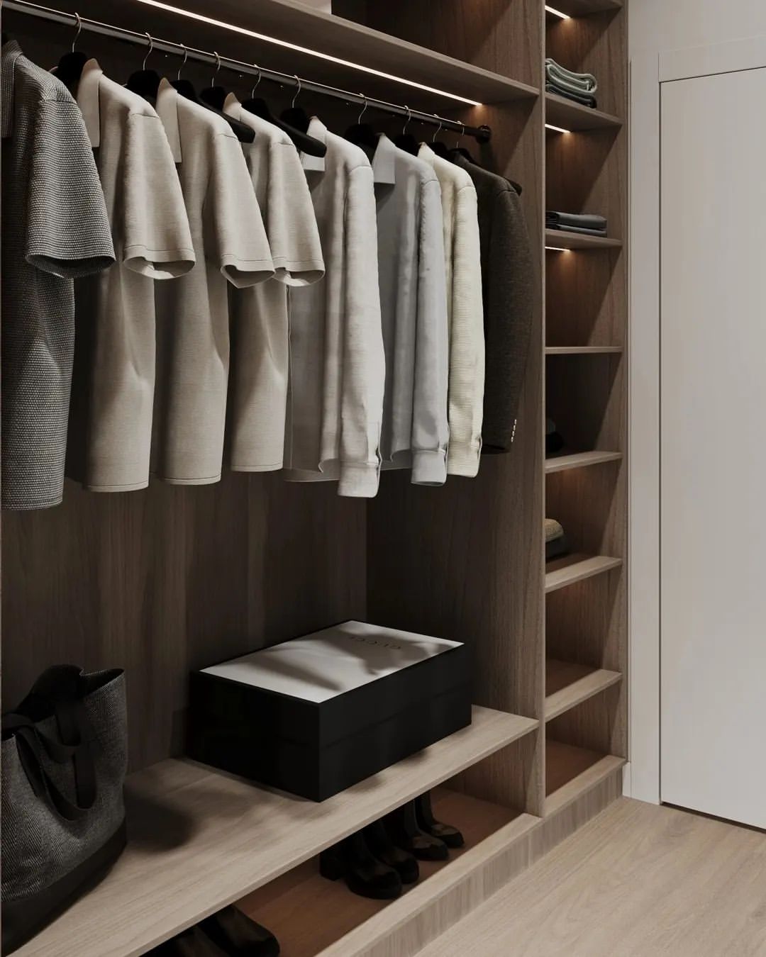 • PRIVATE HOME • in minimalism 
 
Master wardrobe

Поговорим об организации пространства гардероба. Удобство и порядок - те основы, которые позволяют сделать любой гардероб комнатой мечты, которым будет комфортно пользоваться и хранить вещи.

Для удобной эксплуатации гардероба есть несколько советов:

• Категория одежды
У всех нас есть сезонные вещи, а также вещи по типу (верхняя одежда, футболки, брюки, юбки, белье и т.д.). Если организовать место под определенную категорию, тип или цвет одежды - это поможет быстро найти нужную вещь и избежать путаницы.

• Хранение
Хранение вещей - также важный процесс. Полки позволяют хранить одежду вертикально, что позволяет экономить место и время поиска нужных вещей. Вешалки также позволяют комфортно хранить длинную одежду, брюки и юбки, а также вещи, требующие тчательной глажки или из деликатных тканей.
Ящики же будут полезны для хранения мелких вещей: белье, носки, ремни, аксессуары и т.д.

• Органайзеры
Очень полезная и универсальная вещь разных вариантов для хранения абсолютно любого вида одежды и с быстрым доступом к ней.

• Ярлыки
Для каждой категории одежды на ящики, органайзеры, корзины можно сделать аккуратные ярлыки , что также поможет избежать путаницы и быстро находить нужные вещи

• Обувь
Для любого типа обуви, если нет отдельного отдела, можно использовать контейнеры. Это позволит держать обувь в порядке и обеспечивает дополнительную защиту от повреждений.

• Проверка
Регулярно проверяйте свой гардероб на наличие нужных вещей и размещения их по категориям. Потраченное единожды время позволит сэкономить бОльшую часть времени и сил в будущем.

• Все под рукой
Предусмотрите в комнате гардероба или шкафу зеркало в максимально полный рост. Это ускорит процесс примерки и подбора нужных вещей. Также, если нет отдельного хозблока и одежда требует дополнительного ухода или глажки перед выход - предусмотрите место хранения для этих вещей (щетки для обуви, ручной отпариватель, скребки для чистки шерсти и т.д.)

Design: @maria.ormanji
Visualization: @sophia_tpan @kodo_destudio
Soft: 3ds max / Corona Renderer / Adobe Photoshop 
Year: 2023 
 
More: https://www.behance.net/gallery/173337775/-PRIVATE-HOME-in-minimalism