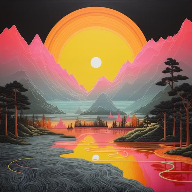 ilyanekhoroshev в LOOKY. #PsychedelicArt,#LandscapeRealism,#JapaneseArt,#WoodCarving,#SilverOrangePalette,#DarkPink,#Yellow,#Topography,#Lake,#Mountains,#Sunset. 🎨 Погрузитесь в мир...