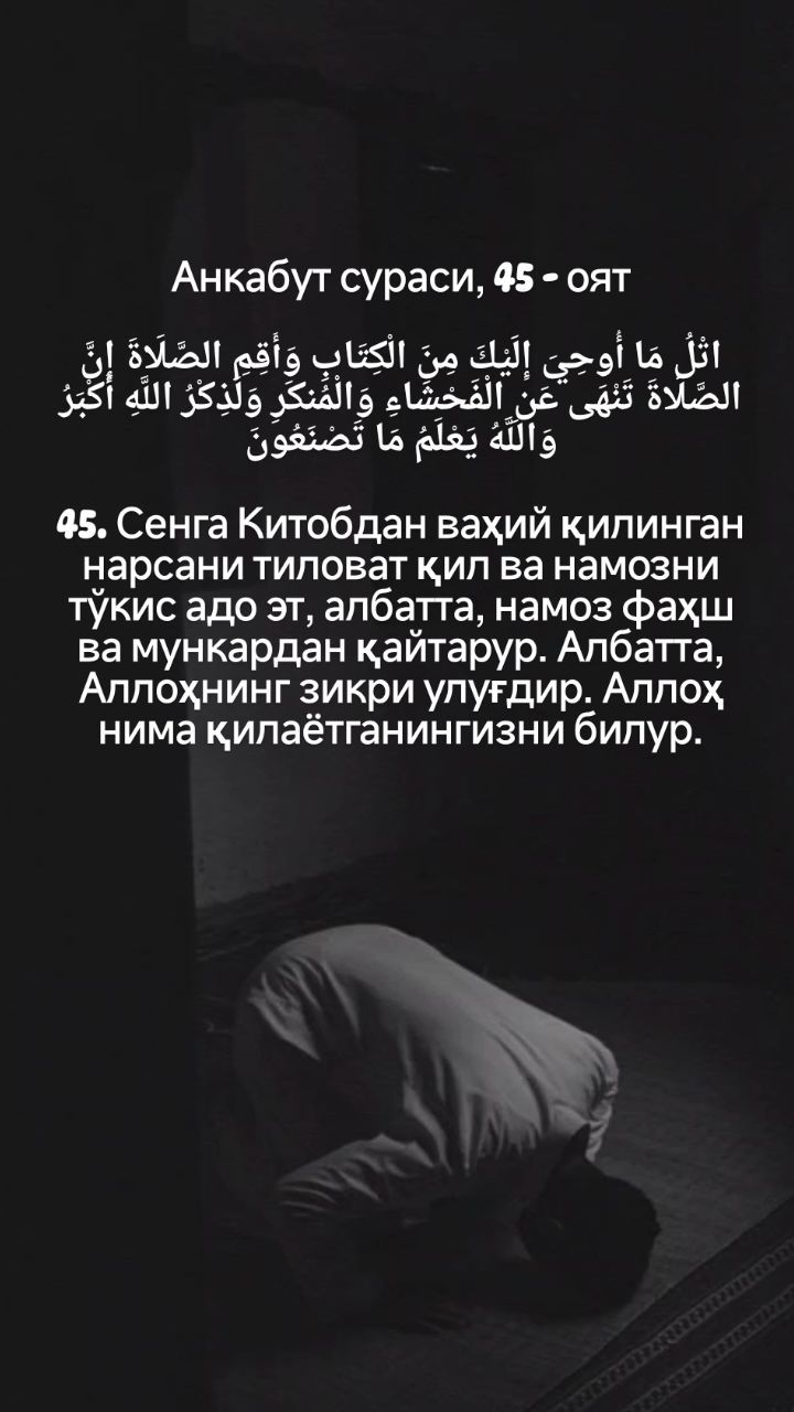 doniyor_axmedow в LOOKY. #islam,#namaz,#quran. Анкабут сураси, 45 -...