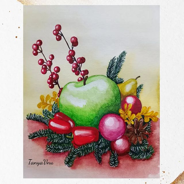 Татьяна Внученкова в LOOKY. #скетч,#newyear,#праздничный,#яблоко,#apple,#watercolor,#aquarelle,#tanyavnuart,#рисунокакварелью,#акварель,#невскаяпалитра,#рисую. И еще один рисунок с...