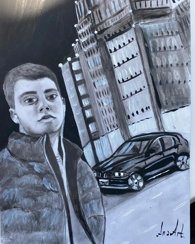 anaartyou в LOOKY. #арт#художник#красиво#рисунок#парень#акрил,#монохром#art#paint#acrilicpainting,#boy,#bmw,#city#. Графит, акрил, бумаг...
