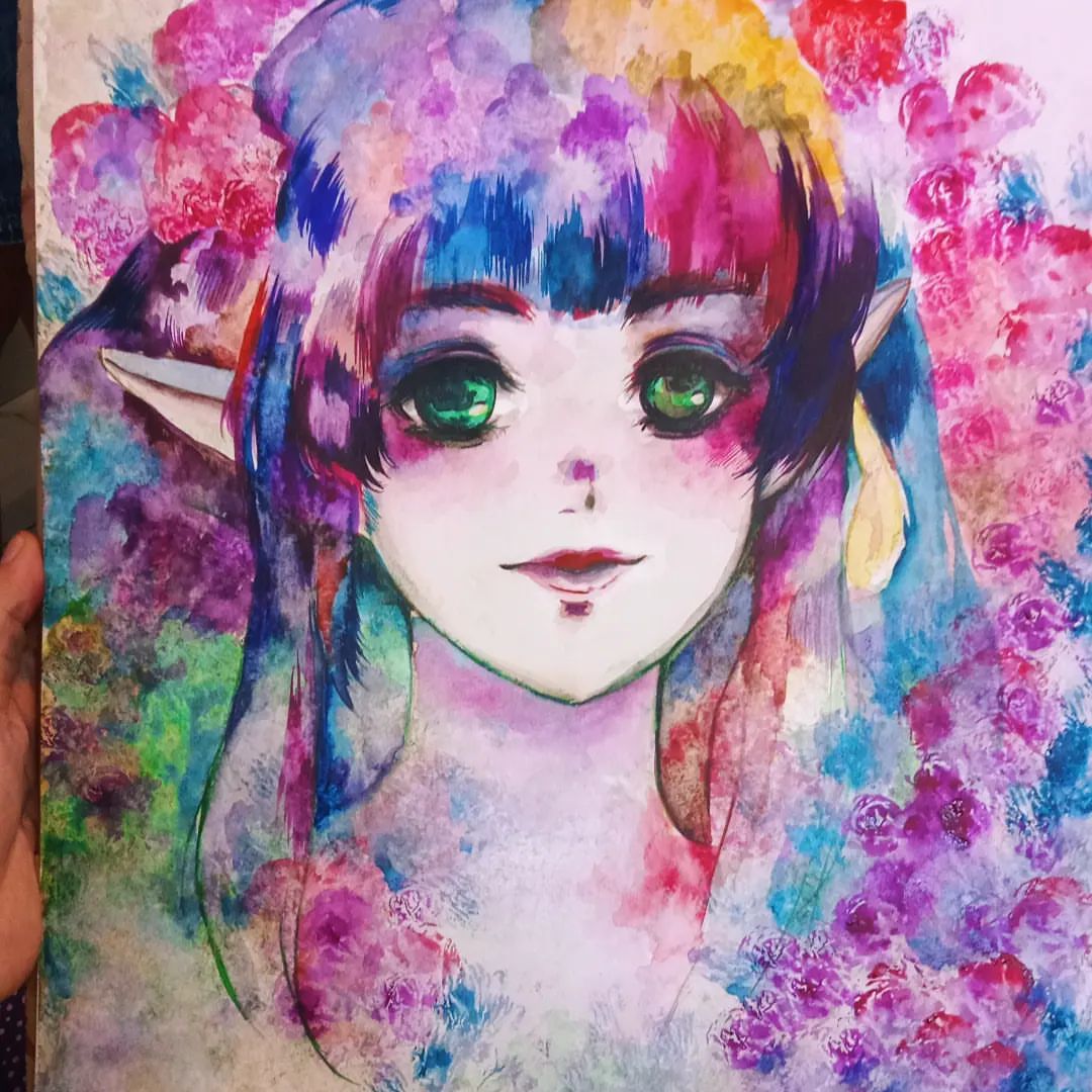 genriettamarie в LOOKY. #tadicionalart,#anime,#art,#girl,#elf,#roses🌹,#aquarel. #tadicionalart #anim...