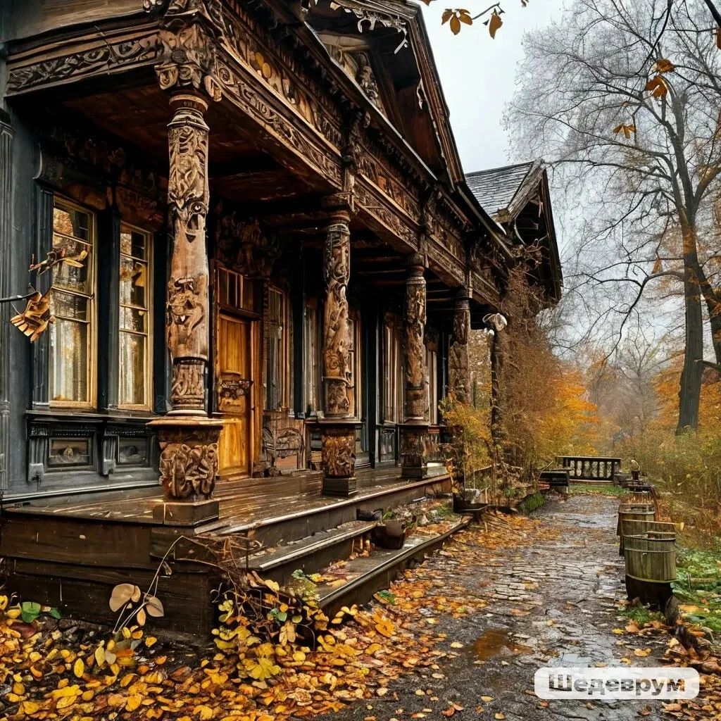🍁 Настроение осень!
Промт: Осень,.. множество мелких деталей. Хоромы XVIII века. Деревянное зодчество. Резьба по дереву. Резное крыльцо. Ставни. Сад с ветками рябины. Последние цветущие цветы. Поздняя осень. Листопад. Пасмурно. Лужи после дождя.  Botanical art. Мрачно.

И комментарий подписчика в ленте пользователя:
— Да блин! Да как у вас так получается? У меня с тем же запросом эта дрянь выдает какую-то х***, детские каракули и акварель!

Друзья! Если у вас тоже не получается, даже если вы копируете запрос с ☀️шедеврального шедевра - удаляйте приложение и скачивайте новые версии.
Те, кто генерит бомбические арты, делали это раз 20!

То, что вы видите, создала версия V 2,0 beta.

P.S. Промт картинки с паровозом тот же, заменить хоромы и зодчество на паровоз.

Всем вдохновения творить!

#нейросети #шедеврум #шедевр