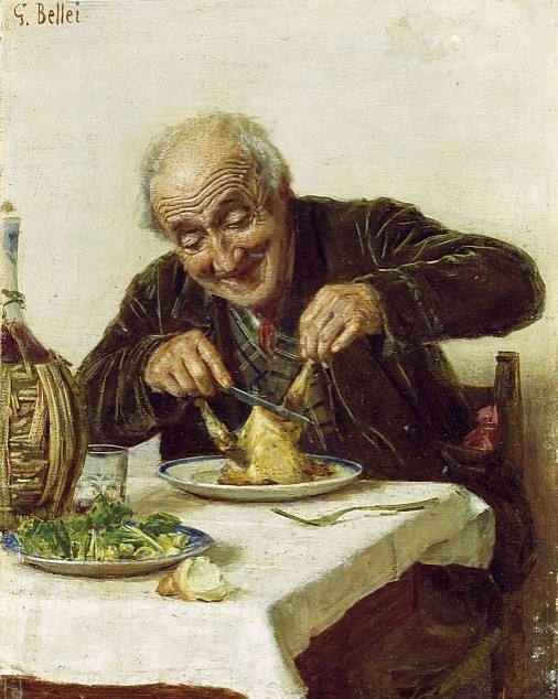 Сытная еда. Гаэтано Беллей (итал. Gaetano Bellei; 1857-1922) , итальянский художник. Холст, масло