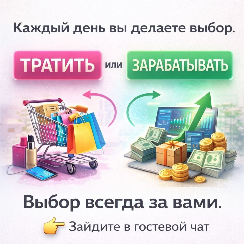 Каждый день вы делаете выбор.

➡️Тратить
или
➡️зарабатывать.

➡️Пока одни оформляют заказ,
другие получают процент с продаж.

Выбор всегда за вами.💪

☝️Если вам откликается идея работать онлайн, из дома, в понятной системе —
зайдите в гостевой чат и просто посмотрите, как это устроено изнутри.👀

Иногда достаточно увидеть процесс, чтобы всё в голове встало на свои места.

Ссылка чат ШКОЛЫ ОНЛАЙН ПРОФЕССИЙ👇
https://t.me/menedjer_admina_bot?start=KzVsS0prSlpqMVB0bVpqQXk