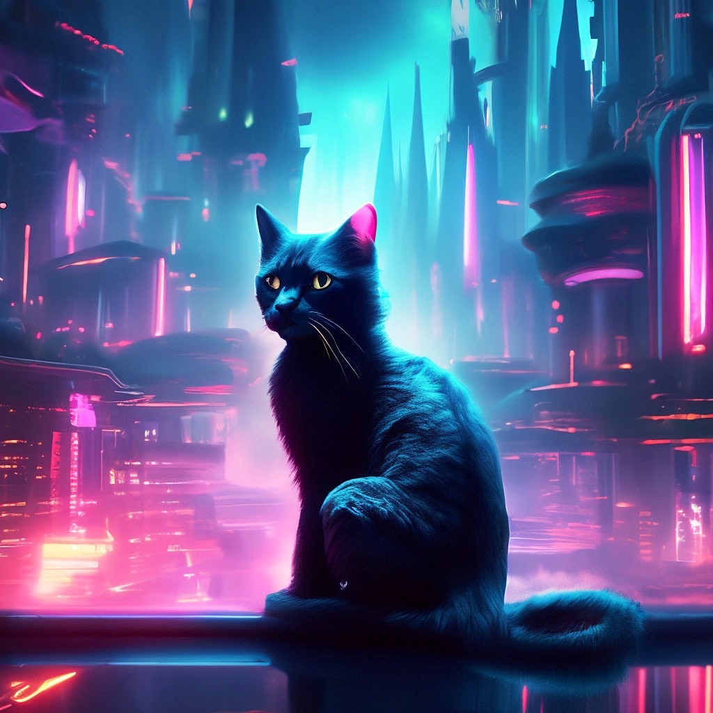 The Wornguts в LOOKY — #кот #неон #город #будущее #cat #neon #future #city