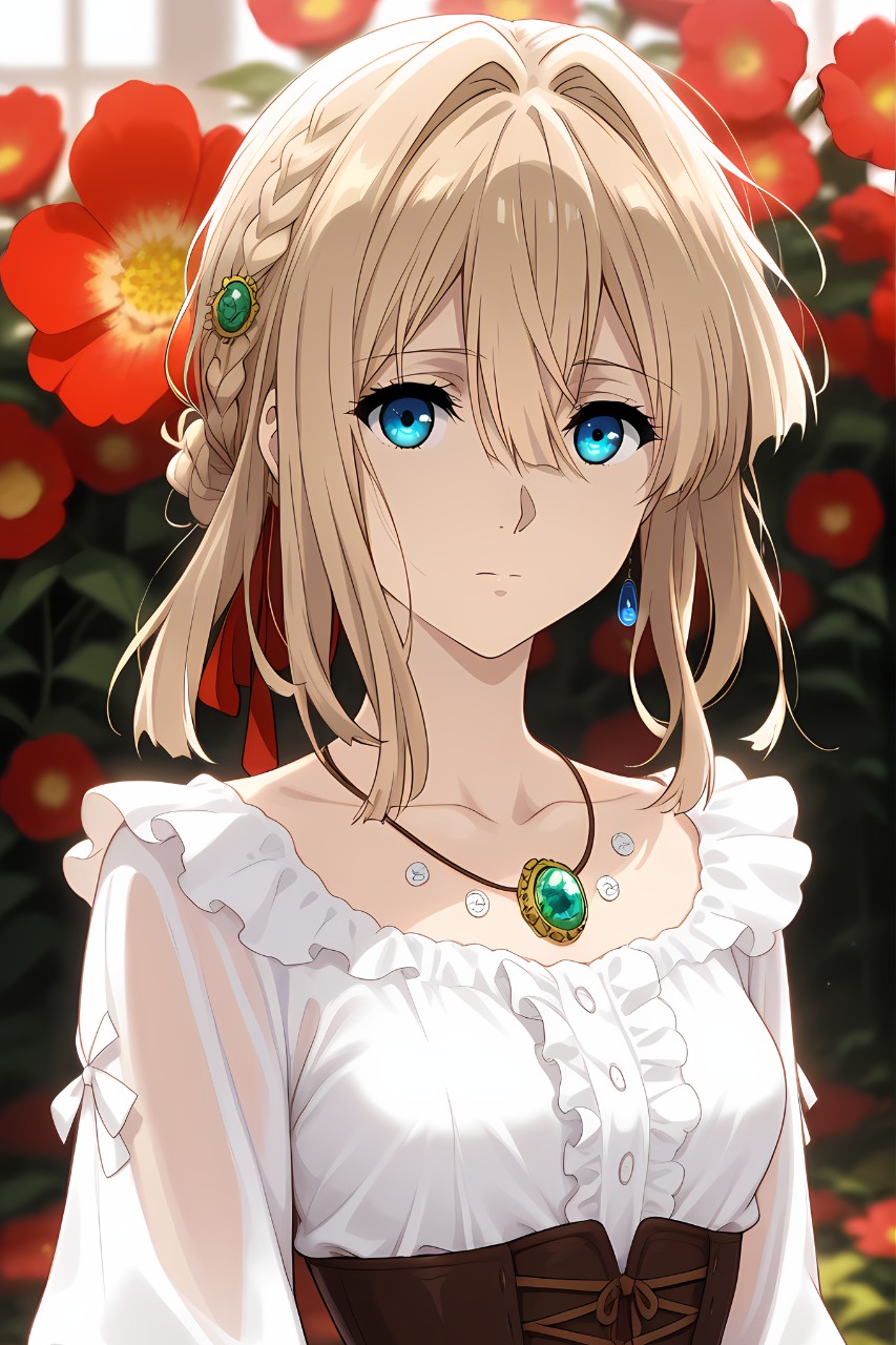 #art #anime #girl #violet #flowers #beauty