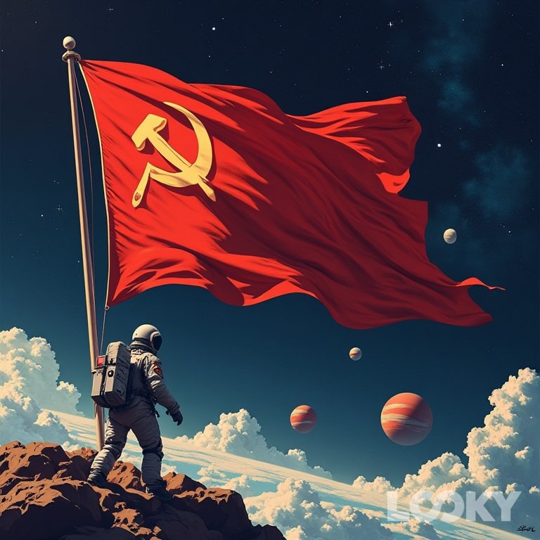 С Праздником!  #LOOKY_нейронка [#looky_нейросети ](looky_нейросети)[#ussr ](ussr)[#ссср ](ссср)#союз #красное_знамя #серп_и_молот