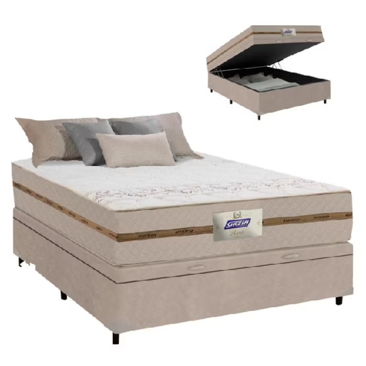 Dê uma olhada em Cama Box Baú Casal Colchão Molas Flora Bege 138x188x61cm por R$1.199,00. Compre na #Shopee !