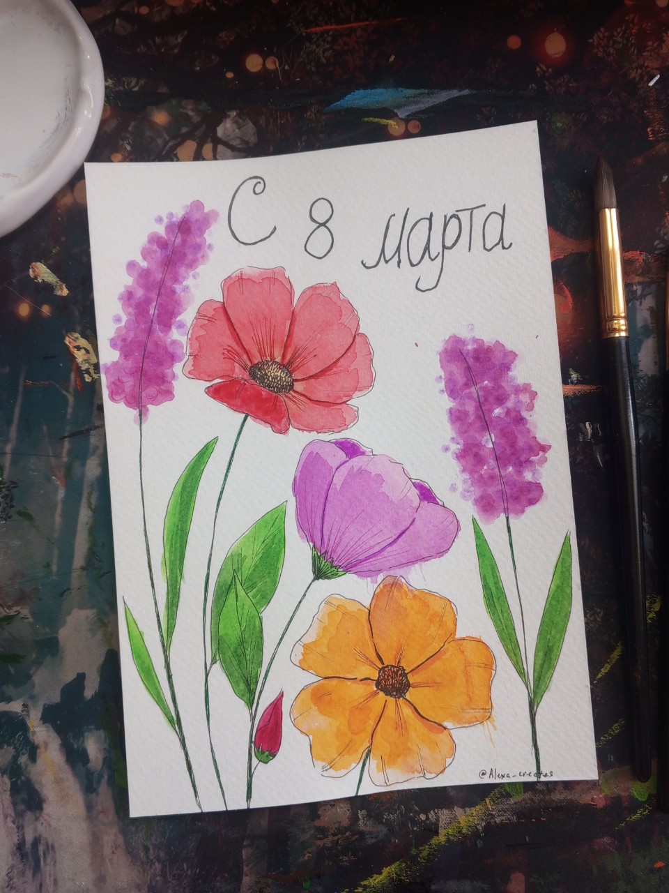 Alexa_creates в LOOKY. #международныйженскийдень,#акварель,#диджитал,#открыка,#открытки,#цветы,#нежность,#праздник,#March8,#InternationalWomen'sDay,#Watercolor,#Digital,#Cards,#Postcards,#Flowers,#Tenderness,#Holiday. Рисовала простенькую...