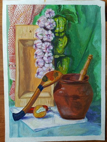 svetlana_voznesenskaya_art в LOOKY. #крынка,#деревяннаяложка,#чеснок,#перец,#бумага,#гуашь,#художниксветланавознесенская,#светланавознесенская,#художник,#творче. "Деревенский натюрмо...