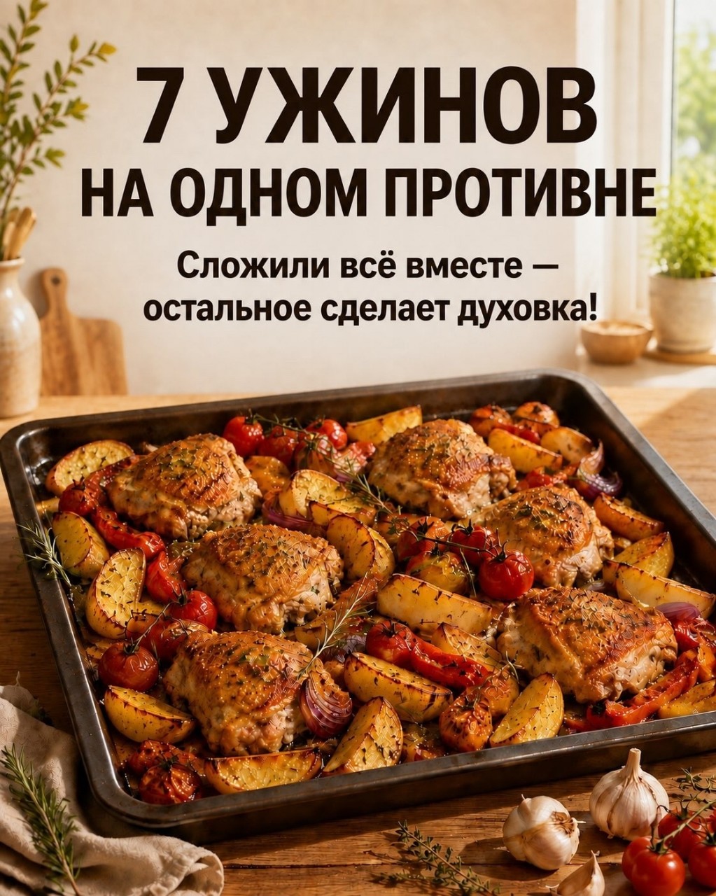 НЕ ЗНАЕТЕ, ЧТО ПРИГОТОВИТЬ НА УЖИН? ВОТ СРАЗУ 7 ОТВЕТОВ — И ДЛЯ КАЖДОГО НУЖЕН ТОЛЬКО ОДИН ПРОТИВЕНЬ! 🔥

🍗 Куриные бёдра с хрустящей картошкой — румяные снаружи и невероятно сочные внутри.

🥔 Домашние котлеты с картофельными дольками — сытный ужин, который понравится всей семье.

🍚 Курица с рисом и овощами — ароматная, рассыпчатая и очень простая в приготовлении.

🐟 Рыба с картофелем под сливочным соусом — нежная, сочная, с аппетитной сырной корочкой.

🧀 Свинина по-французски с картофелем — мягкое мясо, помидоры и много расплавленного сыра.

🌭 Колбаски с капустой и картофелем — насыщенное и ароматное блюдо из самых доступных продуктов.

🥒 Куриные рулетики с овощами и сыром — эффектно выглядят, но готовятся совсем несложно.

Листайте карусель — внутри все пропорции и подробное приготовление. Сохраняйте ❤