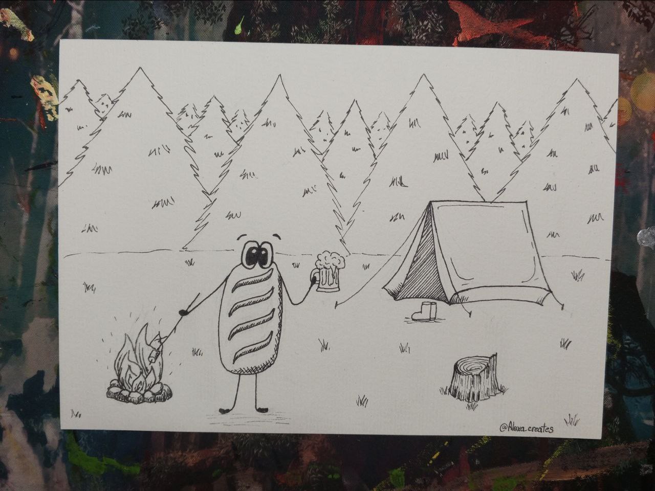 Alexa_creates в LOOKY. #батонхлеба,#лес,#лагерь,#поход,#костер,#палатка,#ëлки,#пень,#скетч,#иллюстрация,#графика,#loaf,#loafofbread,#forest,#camp,#hiking,#bonfire,#tent,#stump,#sketch,#illustration,#graphics. Ещё в праздники у ме...