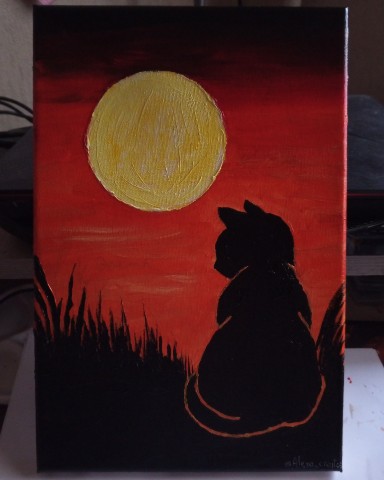 Alexa_creates в LOOKY. #холст,#акрил,#кошка,#закат,#печаль,#canvas,#acrylic,#cat,#sunset,#sadness. Можно подумать, что ...