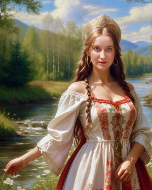 Какова #красота ! 
#природа #пейзаж #портрет #девушка [#looky_нейронка](looky_нейронка) #нейросеть #Русь #голубоглазая