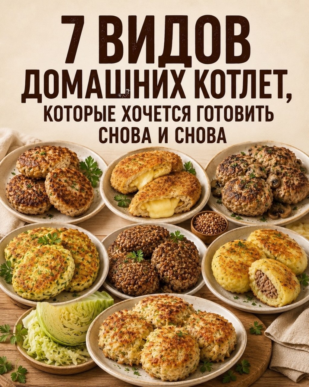 ЭТИ КОТЛЕТЫ ВЫ БУДЕТЕ ГОТОВИТЬ СНОВА И СНОВА! 😍

🥩 Классические домашние — сочные внутри и с аппетитной румяной корочкой.
🧀 С сырной начинкой — разрезаешь, а внутри тянется расплавленный сыр.
🍄 С грибами — насыщенный вкус и аромат, который покоряет с первого кусочка.
🥒 Куриные с кабачком — очень нежные и невероятно сочные.
🌾 Гречневые с фаршем — простой рецепт, который приятно удивляет вкусом.
🥔 Картофельные с мясной начинкой — хрустящая корочка и сочная начинка внутри.
🥬 Капустные с фаршем — необычный и очень вкусный вариант.

Сохраняйте подборку, чтобы не потерять❤️