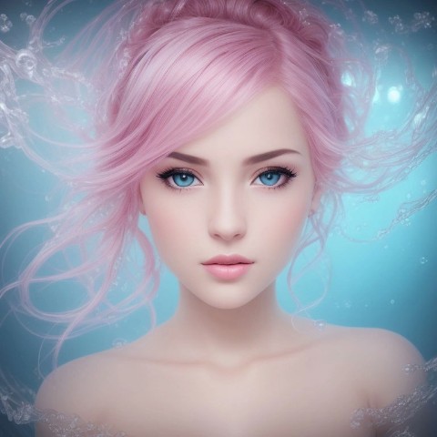 Neuronics в LOOKY. #neuro,#art,#stabledefusion,#portrait,#3d,#3dprinting,#3dart,#neuralnetworks,##girl,#wooman,#pinkhair,#underwater. under water, Super c...