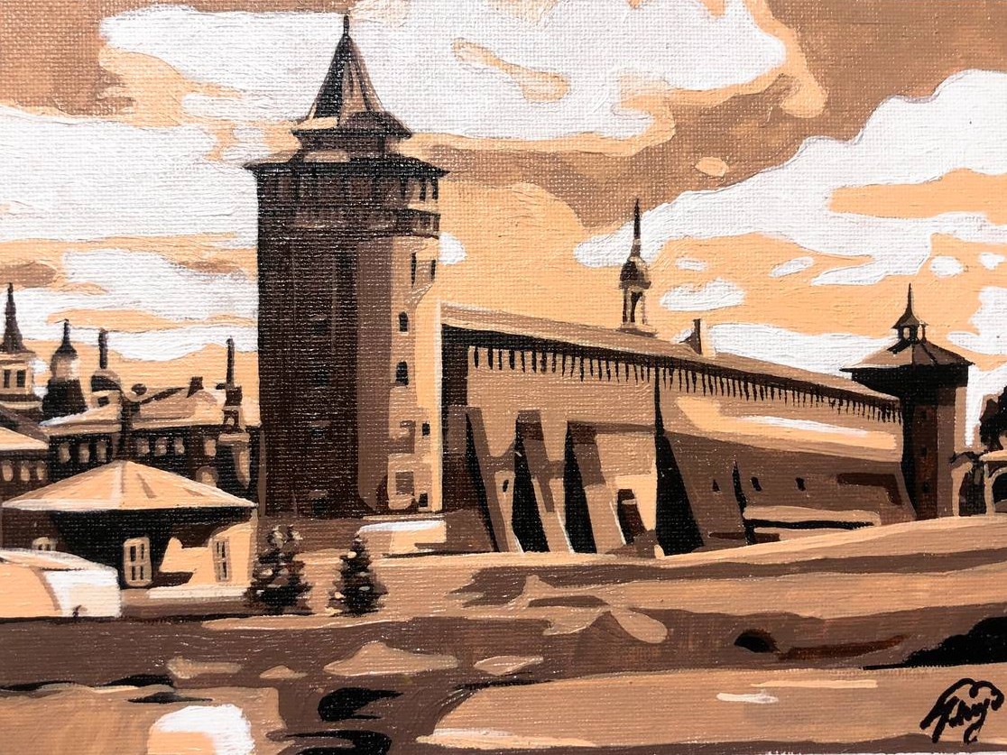 Маринкина башня. Стилизация. Холст 18/24. Акрил. 12.03.2022