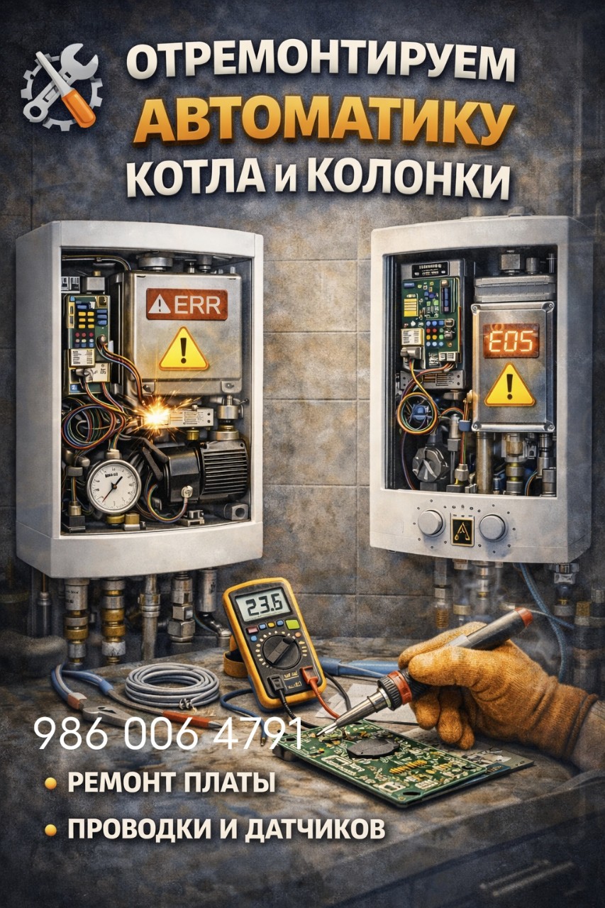 Отремонтируем автоматику котла и колонки

Автоматика управляет всей работой котла и газовой колонки. Если она даёт сбой — оборудование может не запускаться, отключаться без причины или работать нестабильно.

Игнорировать проблемы с автоматикой нельзя: это напрямую влияет на безопасность и ресурс техники.

🔎 Признаки неисправности автоматики:

⬢ Котёл или колонка не реагируют на включение
⬢ Оборудование уходит в ошибку или блокировку
⬢ Происходят самопроизвольные отключения
⬢ Не срабатывает розжиг
⬢ Нарушена логика работы режимов
⬢ Оборудование работает нестабильно

Чаще всего проблема связана с платой управления, датчиками, реле, контактами или цепями безопасности.

Что выполняем при ремонте автоматики:

▸ Проводим диагностику электронных и защитных цепей
▸ Проверяем плату управления и датчики
▸ Восстанавливаем контакты и соединения
▸ Ремонтируем или заменяем неисправные элементы
▸ Настраиваем корректную работу автоматики
▸ Тестируем оборудование в рабочих режимах

После ремонта автоматика стабильно управляет котлом или колонкой, оборудование работает без сбоев и ошибок.