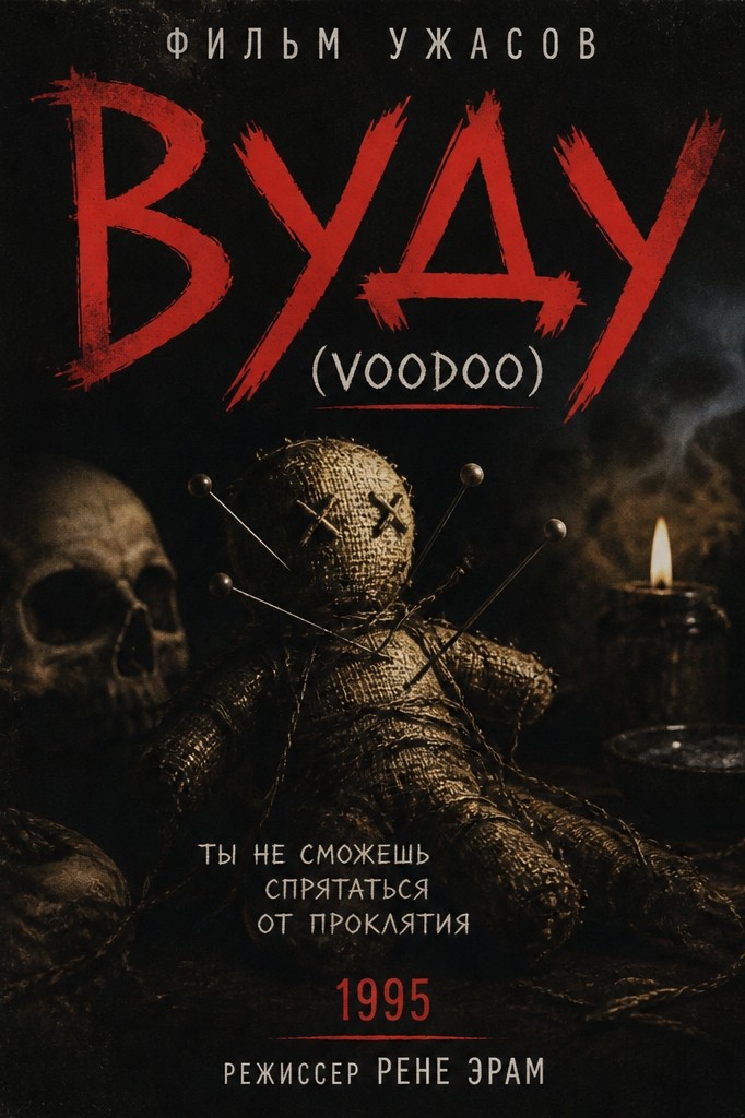 Фильм ужасов под названием «Вуду» (Voodoo) действительно вышел в 1995 году. Режиссером картины выступил Рене Эрам.

Описание сюжета:
Действие фильма разворачивается в престижном колледже Уэллс. Главный герой — студент по имени Энди Чеддуэй. Он начинает замечать на территории кампуса странные и пугающие события: происходят таинственные убийства, а местная группа студентов практикует темное колдовство Вуду.

Сюжет строится вокруг противостояния Энди и его девушки оккультному культу. Чтобы выжить и остановить последователей культа, главному герою приходится погрузиться в изучение ритуалов. Ключевую подсказку он получает от пожилого человека по имени Фелпс незадолго до того, как старик погибает при загадочных обстоятельствах. Перед смертью Фелпс передает Энди знания о том, как бороться с чудовищным колдовством.

Дополнительная информация:

* Прокат: Картина была снята весной 1995 года, но не получила широкого театрального проката. Она вышла сразу на видео-носителях (VHS) в ноябре 1995 года от компании A-Pix Entertainment, а в 1997 году была выпущена на DVD компанией Simitar Entertainment.

* Актерский состав: Главную роль исполнил Кори Фельдман, известный по фильмам «Пропащие ребята» и «Останься со мной». Также в фильме снимались Джоэль Дж. Эдвардс, Дайан Надо, Рон Мелендес, Сара Дуглас и Джек Нэнс.
#кино #ужасы #вуду