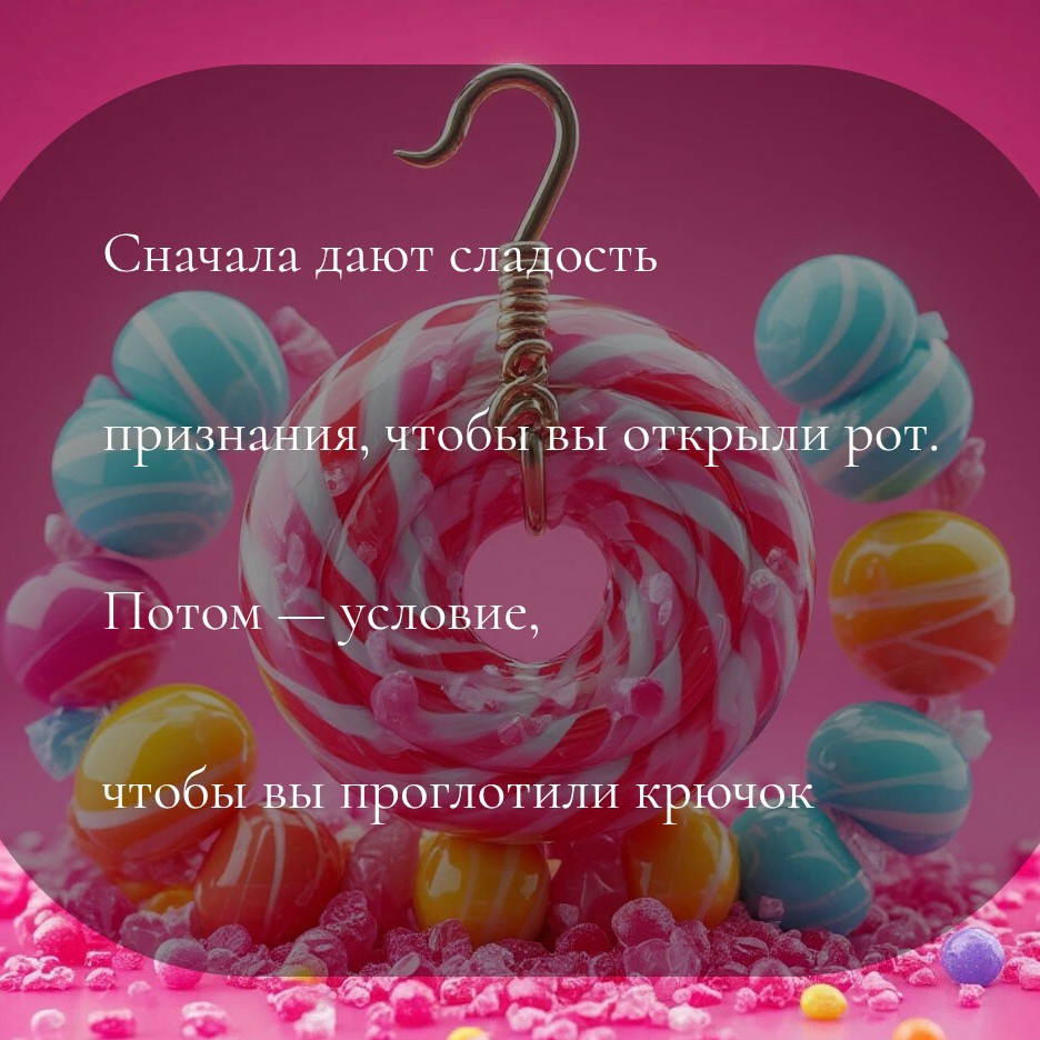 nikasuper2018 в LOOKY — 🍬 «КОНФЕТКА С ЯДОМ»: ПРИНЦИП РАБОТЫ МАНИПУЛЯЦИИ

Результат 